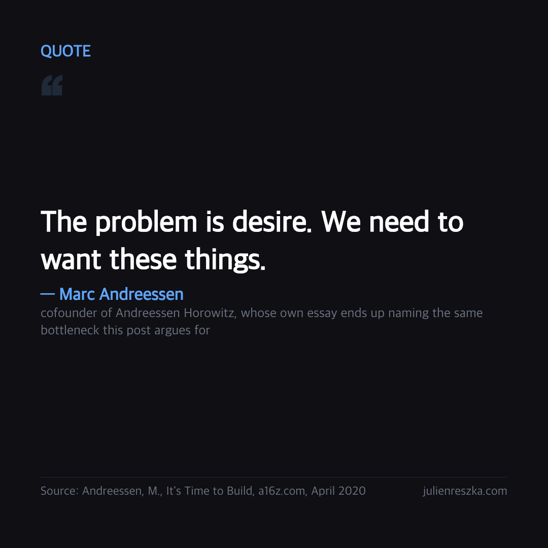 Quote: The problem is desire. We need to want these things. — Marc Andreessen